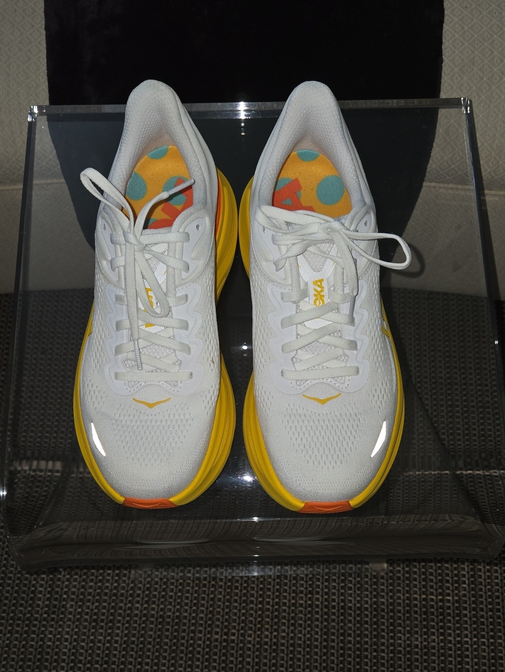 Hoka Bondi 9 Women’s White and Yellow Running Sneakers